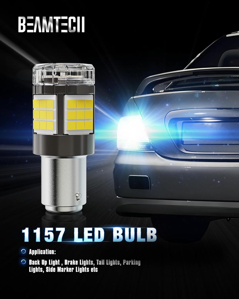 BEAMTECH Upgraded 1157 LED Bulbs Brake Tail Lights, 6500K Cool White Super Bright, 2057 2357 7528 BAY15D Replacement for Back Up Reverse Parking Signal Lights, Front Rear Side Marker Lights, Pack of 2 - Image 2